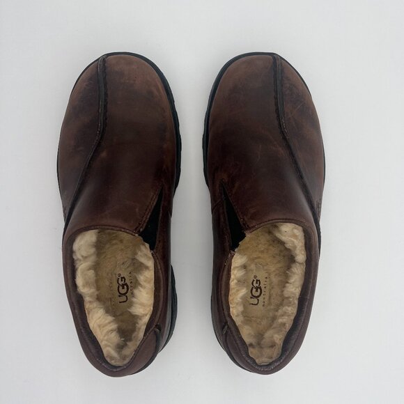 UGG 5392 Womens Size 7 Dark Brown Leather Sheepskin Lined Slip On Loafer Shoes - Picture 3 of 8